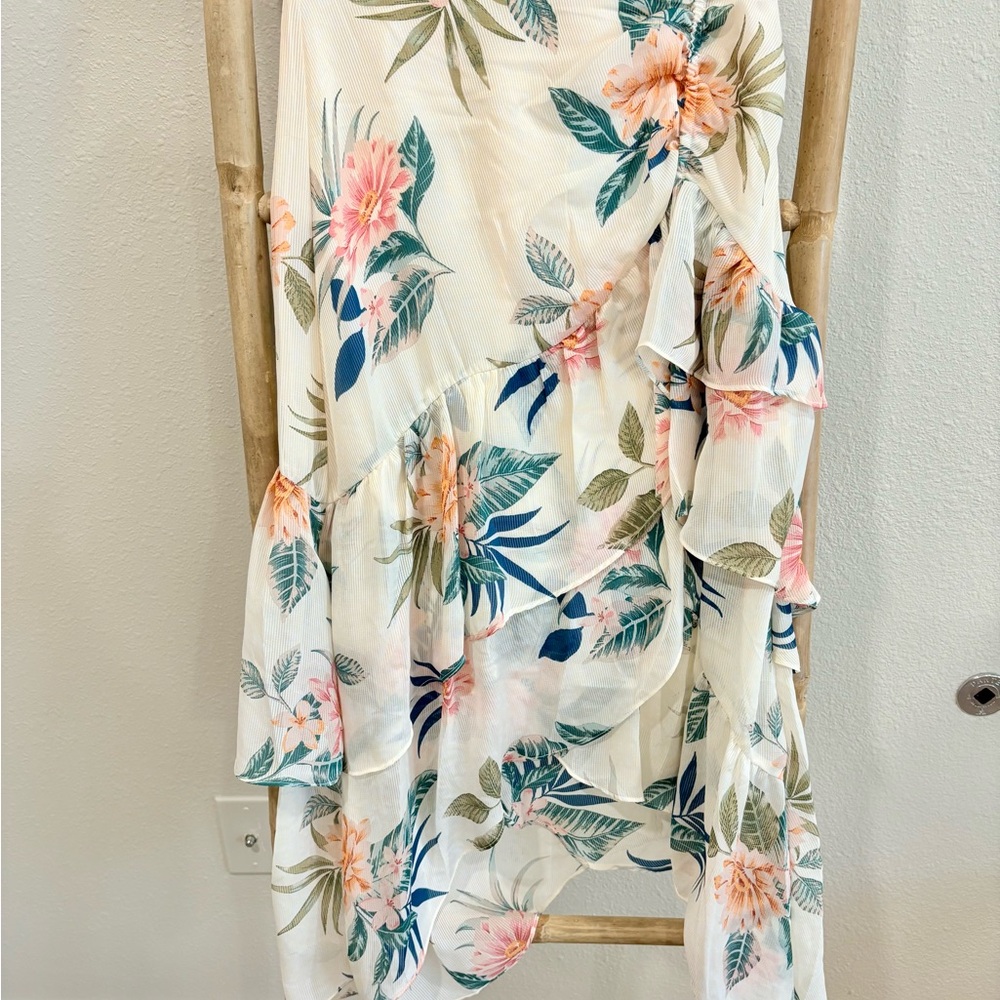 Guess Cream and Green Asymmetrical Maxi Skirt